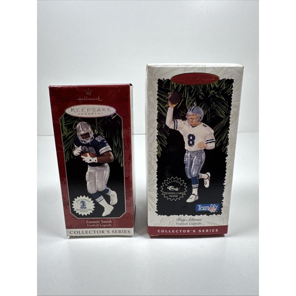 Hallmark Keepsake Ornament Lot Of 2-90s Dallas Cowboys Emmitt Smith Troy Aikman